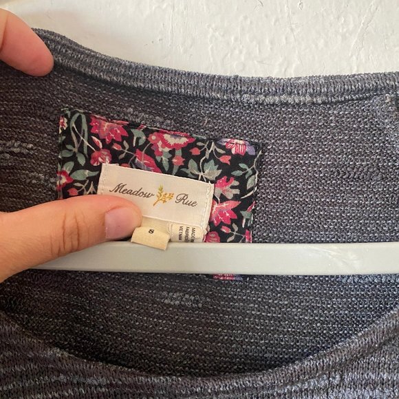 Anthropologie Meadow Rue Womens Blouse Ruffle Size S Gray Crochet Stripe Top - Picture 4 of 11